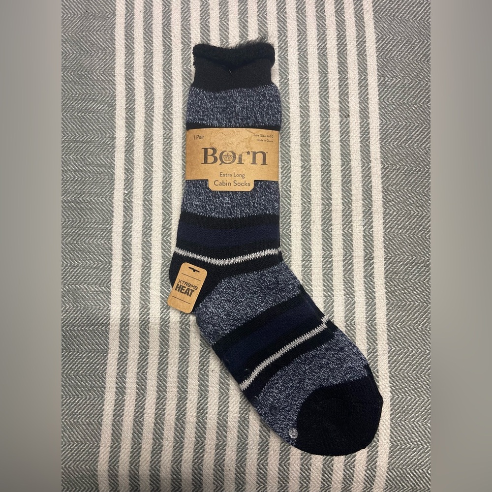 Born Extra Warm Cabin Socks NEW- Navy Blue Striped
